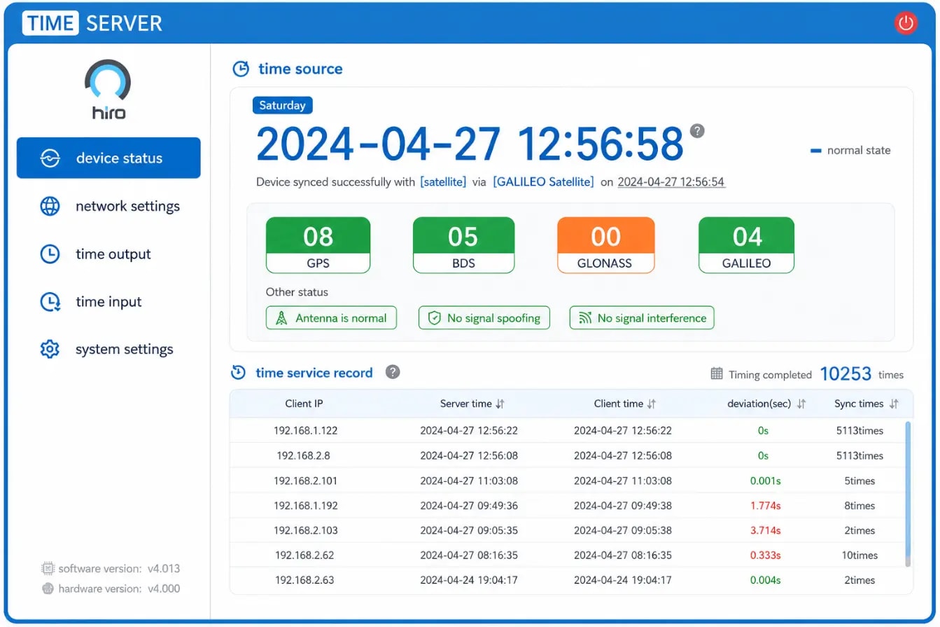 نمای نرمافزار مدیریت تایم سرور هیرو TS20